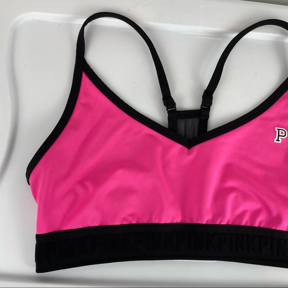 PINK Victoria’s Secret Lounge Sports Bra Sz Large Pink Black Logo - Picture 8 of 15